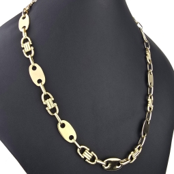 Exklusiver Mix aus Plattenkette / Plättchenkette und Steigbügelkette aus funkelndem 585er 14 Karat Gold (Gelbgold) (ca. 65cm, in eindrucksvoller Breite von von 14mm)