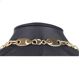 Exklusiver Mix aus Plattenkette / Plättchenkette und Steigbügelkette aus funkelndem 585er 14 Karat Gold (Gelbgold) (ca. 65cm, in eindrucksvoller Breite von von 14mm)