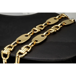 Exklusiver Mix aus Plattenkette / Plättchenkette und Steigbügelkette aus funkelndem 585er 14 Karat Gold (Gelbgold) (ca. 65cm, in eindrucksvoller Breite von von 14mm)