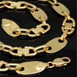 Exklusiver Mix aus Plattenkette / Plättchenkette und Steigbügelkette aus funkelndem 585er 14 Karat Gold (Gelbgold) (ca. 65cm, in eindrucksvoller Breite von von 14mm)