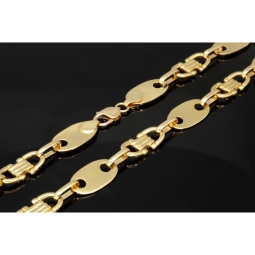 Exklusiver Mix aus Plattenkette / Plättchenkette und Steigbügelkette aus funkelndem 585er 14 Karat Gold (Gelbgold) (ca. 65cm, in eindrucksvoller Breite von von 14mm)