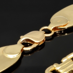 Exklusiver Mix aus Plattenkette / Plättchenkette und Steigbügelkette aus funkelndem 585er 14 Karat Gold (Gelbgold) (ca. 65cm, in eindrucksvoller Breite von von 14mm)