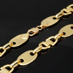 Exklusiver Mix aus Plattenkette / Plättchenkette und Steigbügelkette aus funkelndem 585er 14 Karat Gold (Gelbgold) (ca. 65cm, in eindrucksvoller Breite von von 14mm)