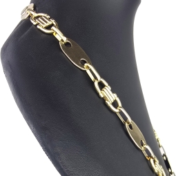 Exklusiver Mix aus Plattenkette / Plättchenkette und Steigbügelkette aus funkelndem 585er 14 Karat Gold (Gelbgold) (ca. 65cm, in eindrucksvoller Breite von von 14mm)