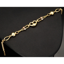 Außergewöhnliches Tricolor Armband aus edlem 585 14K Gold (Gelbgold, Weißgold und Rosegold) Längenverstellbar ca. 17,5 - 19 cm mit eingearbeiteten Herzen und Goldkügelchen