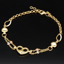 Außergewöhnliches Tricolor Armband aus edlem 585 14K Gold (Gelbgold, Weißgold und Rosegold) Längenverstellbar ca. 17,5 - 19 cm mit eingearbeiteten Herzen und Goldkügelchen