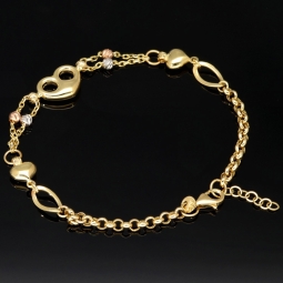 Außergewöhnliches Tricolor Armband aus edlem 585 14K Gold (Gelbgold, Weißgold und Rosegold) Längenverstellbar ca. 17,5 - 19 cm mit eingearbeiteten Herzen und Goldkügelchen