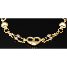 Außergewöhnliches Tricolor Armband aus edlem 585 14K Gold (Gelbgold, Weißgold und Rosegold) Längenverstellbar ca. 17,5 - 19 cm mit eingearbeiteten Herzen und Goldkügelchen
