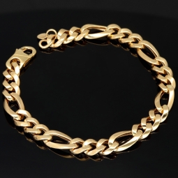 Exquisites Panzerarmband / Figaroarmband aus edlem Gelbgold (14K/585 Gold hochglanz - poliert) in 8mm Stärke, ca. 19,5cm Länge