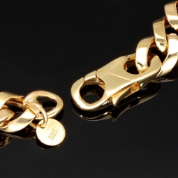 Exquisites Panzerarmband / Figaroarmband aus edlem Gelbgold (14K/585 Gold hochglanz - poliert) in 8mm Stärke, ca. 19,5cm Länge