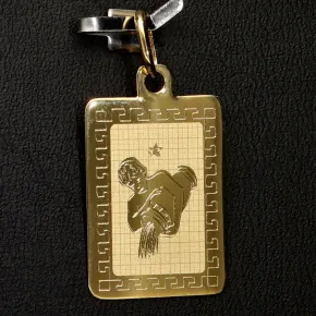Sternzeichen Wassermann - Anhänger mit fein gravierten Greco-Design aus hochwertigem Gold (14K / 585 Gelbgold)