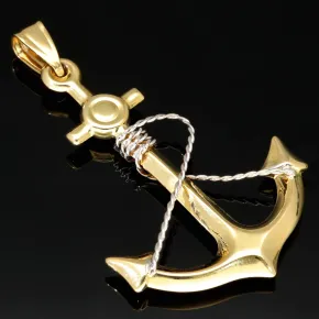 Fein gearbeiteter Anker-Anhänger aus edlem 14k / 585 Gold (Bicolor - Gelbgold und Weißgold)