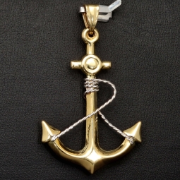 Fein gearbeiteter Anker-Anhänger aus edlem 14k / 585 Gold (Bicolor - Gelbgold und Weißgold)