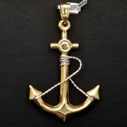 Fein gearbeiteter Anker-Anhänger aus edlem 14k / 585 Gold (Bicolor - Gelbgold und Weißgold)