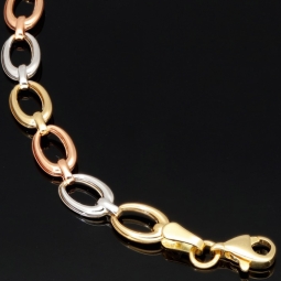 Elegantes Damen-Armband in außergewöhnlichem Tricolor-Design aus 585er 14k Gold (Gelbgold, Roségold und Weißgold) ca. 19,5 cm