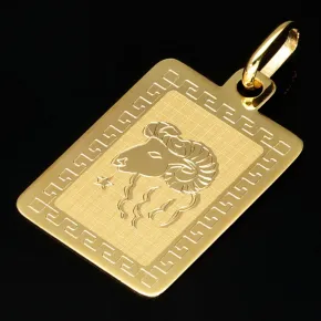 Hochwertig gearbeiteter Sternzeichen Widder- Anhänger in feinem Greco-Design aus funkelndem Gold (14K / 585 Gelbgold)