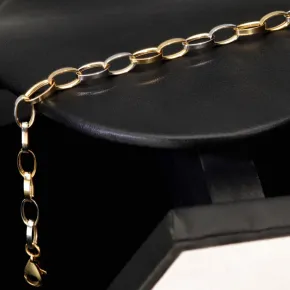 Funkelndes Bicolor-Ankerarmband aus edlem, polierten 14K 585er Weiß- und Gelbgold (ca. 19,5 cm Länge, 5mm Breite)