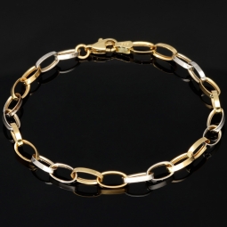 Funkelndes Bicolor-Ankerarmband aus edlem, polierten 14K 585er Weiß- und Gelbgold (ca. 19,5 cm Länge, 5mm Breite)