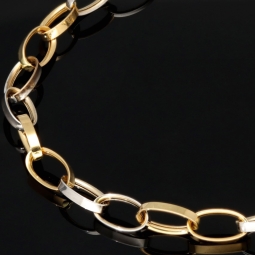 Funkelndes Bicolor-Ankerarmband aus edlem, polierten 14K 585er Weiß- und Gelbgold (ca. 19,5 cm Länge, 5mm Breite)