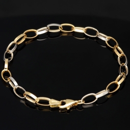 Funkelndes Bicolor-Ankerarmband aus edlem, polierten 14K 585er Weiß- und Gelbgold (ca. 19,5 cm Länge, 5mm Breite)