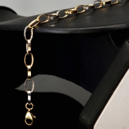 Funkelndes Bicolor-Ankerarmband aus edlem, polierten 14K 585er Weiß- und Gelbgold (ca. 19,5 cm Länge, 5mm Breite)