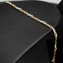 Fein gearbeitetes Bicolor Gold-Armband aus hochwertigem 14K 585 Gelbgold und Weißgold in elegantem Design mit Zirkonia besetzt (ca. 19,5 cm)