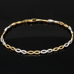 Fein gearbeitetes Bicolor Gold-Armband aus hochwertigem 14K 585 Gelbgold und Weißgold in elegantem Design mit Zirkonia besetzt (ca. 19,5 cm)