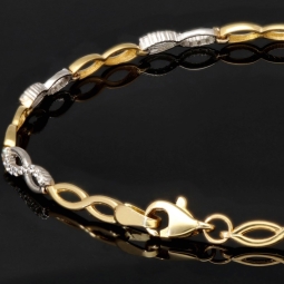 Fein gearbeitetes Bicolor Gold-Armband aus hochwertigem 14K 585 Gelbgold und Weißgold in elegantem Design mit Zirkonia besetzt (ca. 19,5 cm)