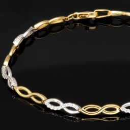 Fein gearbeitetes Bicolor Gold-Armband aus hochwertigem 14K 585 Gelbgold und Weißgold in elegantem Design mit Zirkonia besetzt (ca. 19,5 cm)