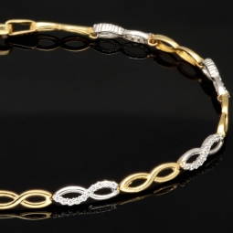 Fein gearbeitetes Bicolor Gold-Armband aus hochwertigem 14K 585 Gelbgold und Weißgold in elegantem Design mit Zirkonia besetzt (ca. 19,5 cm)