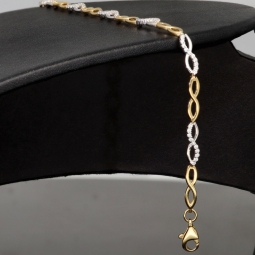 Fein gearbeitetes Bicolor Gold-Armband aus hochwertigem 14K 585 Gelbgold und Weißgold in elegantem Design mit Zirkonia besetzt (ca. 19,5 cm)