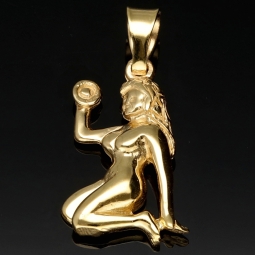 Hübscher Jungfrau Sternzeichen-Anhänger mit feinen Details aus edlem, polierten 14K 585 Gold (Gelbgold)