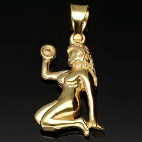 Hübscher Jungfrau Sternzeichen-Anhänger mit feinen Details aus edlem, polierten 14K 585 Gold (Gelbgold)