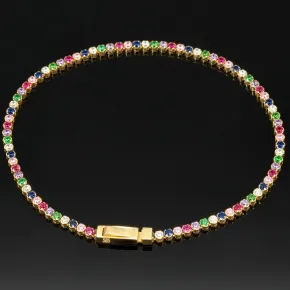 Edles Tennisarmband aus hochwertigem 585 14K Gold mit feinem verschiedenfarbigen Zirkoniabesatz (ca. 18,5 cm Länge)