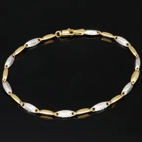 Exquisites Armband aus edlem 14K 585 Bicolor Gold in außergewöhnlichem Design (Gelbgold und Weißgold) ca. 19 cm Länge, ca. 3,5mm