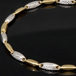 Exquisites Armband aus edlem 14K 585 Bicolor Gold in außergewöhnlichem Design (Gelbgold und Weißgold) ca. 19 cm Länge, ca. 3,5mm