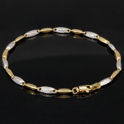 Exquisites Armband aus edlem 14K 585 Bicolor Gold in außergewöhnlichem Design (Gelbgold und Weißgold) ca. 19 cm Länge, ca. 3,5mm