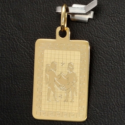 Glänzender Sternzeichen Zwilling- Anhänger in fein gravierten Design aus edlem Gold (14K / 585 Gelbgold)