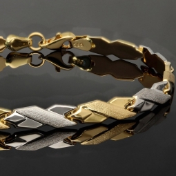 Luxuriöses Armband in Bicolor -Design aus funkelndem 585er 14K Gold - (Gelbgold und Weißgold) (ca. 19cm, 5mm)