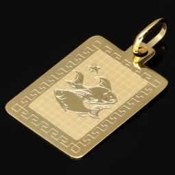 Sternzeichen Fische Anhänger mit detaillierten Gravuren und stilvollem Deisgn aus 14K 585 Gold (Gelbgold)