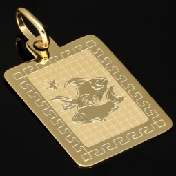 Sternzeichen Fische Anhänger mit detaillierten Gravuren und stilvollem Deisgn aus 14K 585 Gold (Gelbgold)