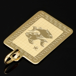 Sternzeichen Fische Anhänger mit detaillierten Gravuren und stilvollem Deisgn aus 14K 585 Gold (Gelbgold)