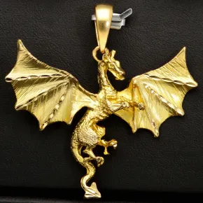 Beeindruckender Drachen-Anhänger aus edlem, massivem Gold (14K 585 Gelbgold) - detailliert und filigran gearbeitet