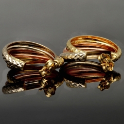 14 Karat (585) Tricolor Gold-Creolen mit edel facettierter Struktur (Gelbgold, Roségold und Weißgold)