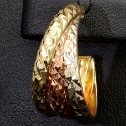 14 Karat (585) Tricolor Gold-Creolen mit edel facettierter Struktur (Gelbgold, Roségold und Weißgold)