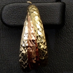 14 Karat (585) Tricolor Gold-Creolen mit edel facettierter Struktur (Gelbgold, Roségold und Weißgold)