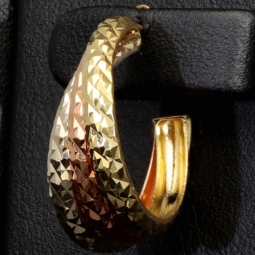 14 Karat (585) Tricolor Gold-Creolen mit edel facettierter Struktur (Gelbgold, Roségold und Weißgold)