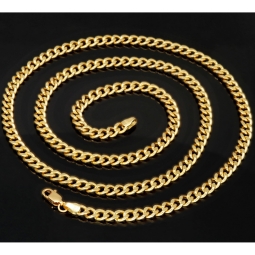Hochglanzpolierte Panzerkette aus edlem Gold (14K, 585 Gelbgold) in ca. 65cm, ca. 5mm  (ca. 15,8g)