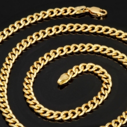 Hochglanzpolierte Panzerkette aus edlem Gold (14K, 585 Gelbgold) in ca. 65cm, ca. 5mm  (ca. 15,8g)