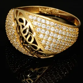 Kunstvoll designter Ring für Damen aus hochwertigem Gold (14K 585 Gelbgold) besetzt mit vielen fein gefassten, funkelnden Zirkonia RG ca. 55